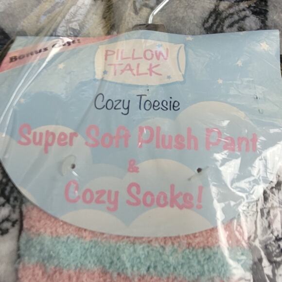 NWT Rene Rofe Pillow Talk Cozy Toesie Plush Owl Lounge Pants w Striped Socks XL - Picture 4 of 9